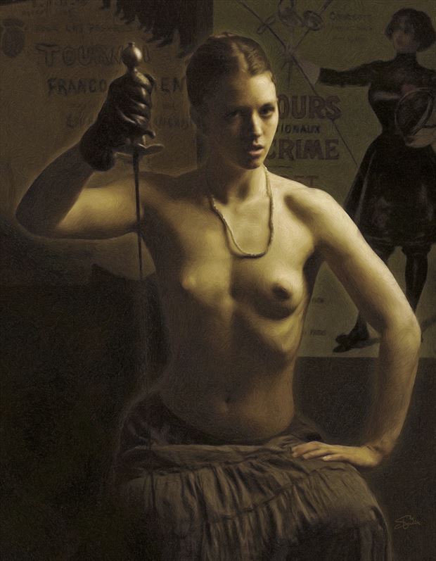 Gymnasia Golden Fencer Artistic Nude Artwork By Artist Van Evan Fuller