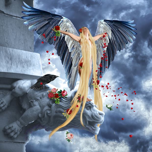  angel of gargoyle fantasy artwork by artist karinclaessonart