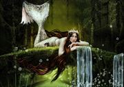  mermaid and waterfall fantasy artwork by artist karinclaessonart