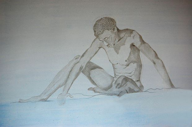  seated male artistic nude artwork by artist little sodus studio