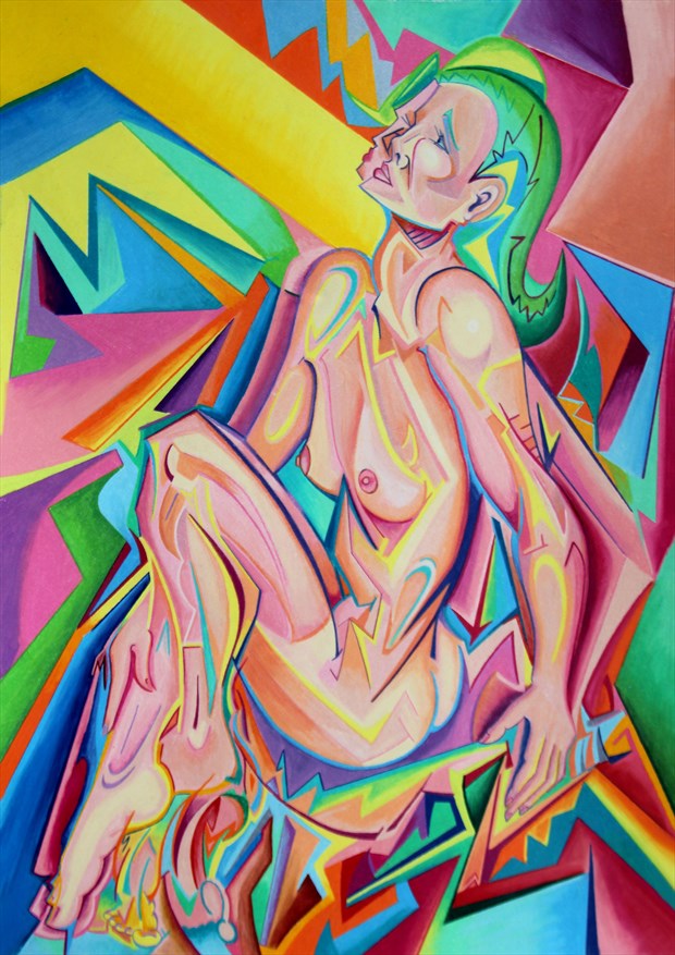 Abstract Nude With Green Hood Artistic Nude Artwork by Artist Andrew Chambers