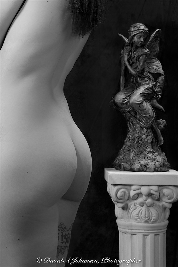 B&W Nude with Statue Artistic Nude Photo by Photographer Red Jade