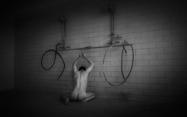 BW version of shower room  Artistic Nude Artwork by Model Naked Freedom