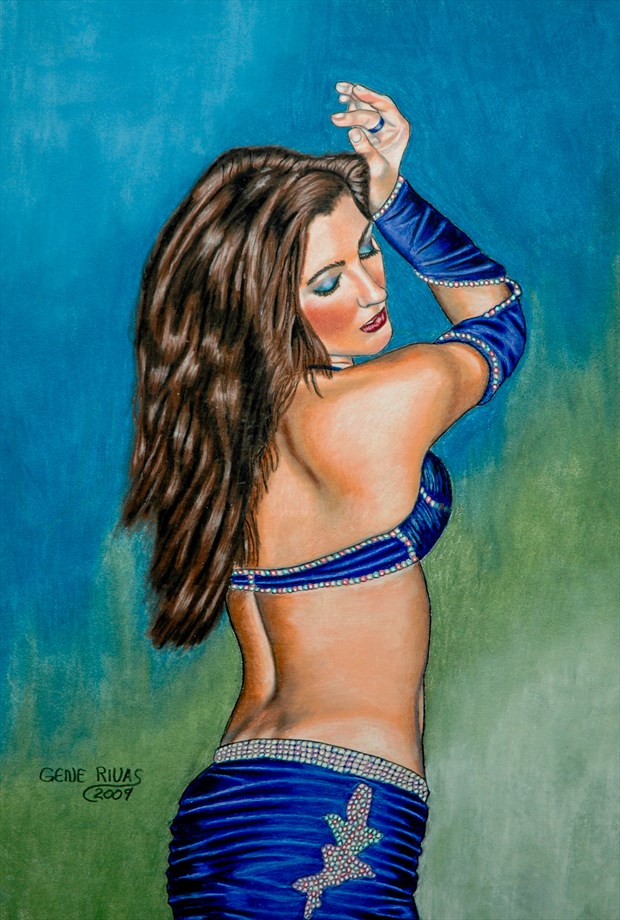 Belly Dancer in Royal Blue Fantasy Artwork by Artist Gene Rivas