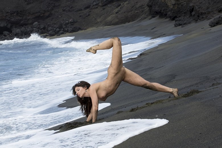 Black Sand Beach Nude Yoga Artistic Nude Photo by Model Pure Rebel