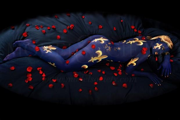 Blue Bed Erotic Artwork by Artist Bodypaint D%C3%BCsterwald