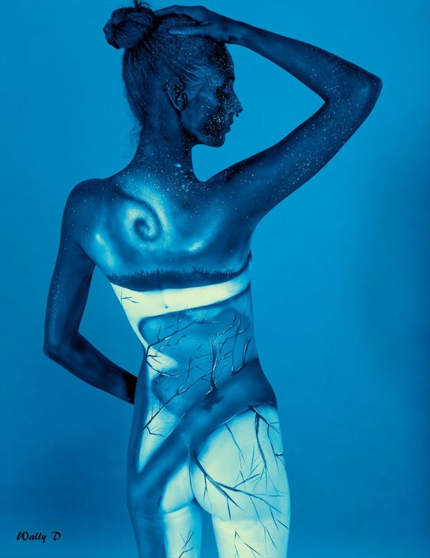 Blue Body Painting Artwork by Model Ortrun