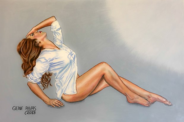 Brunette with the Beautiful Legs Glamour Artwork by Artist Gene Rivas