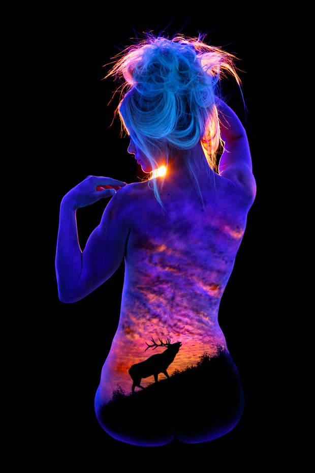 Call of the Wild Body Painting Artwork by Photographer Under Black Light