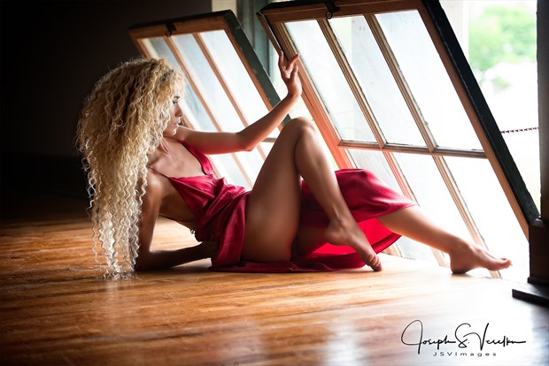 Cheyenne Red Gown series   window Glamour Photo by Photographer JSVImages