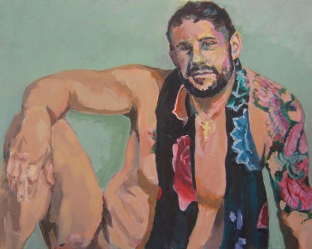 David with Chakra Scarf Artistic Nude Artwork by Artist paulryb