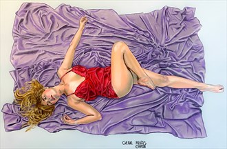 Dreaming on the Lavender Sheet Lingerie Artwork by Artist Gene Rivas