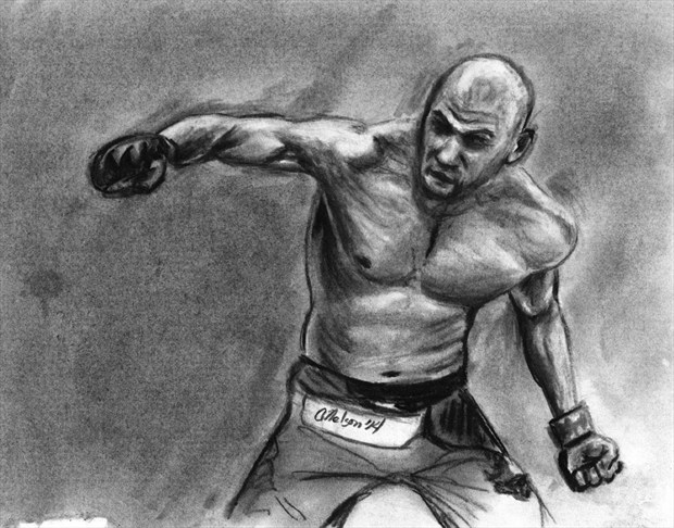 Fighter in Charcoal Figure Study Artwork by Artist AnthonyNelsonArt