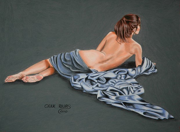 Floor Nude on Light Blue Artistic Nude Artwork by Artist Gene Rivas