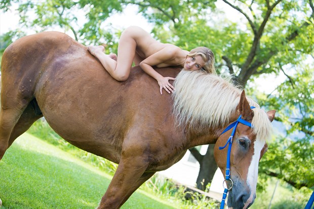 Horseback Implied Nude Artwork by Model Mia Love
