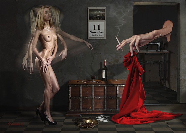 Il Drappo Rosso Artistic Nude Artwork by Artist Contesaia