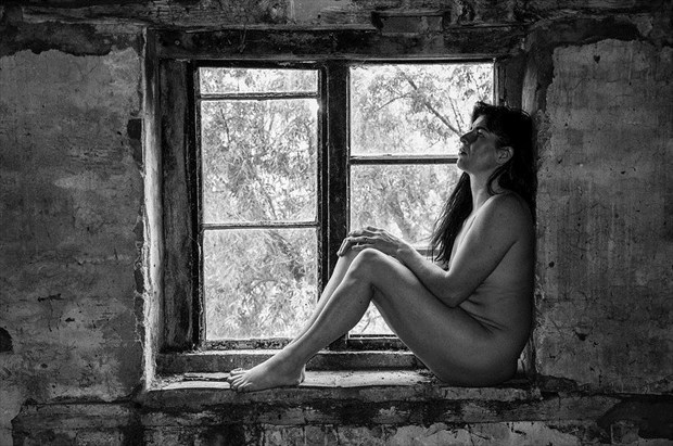 In the window black and white Artistic Nude Photo by Model Catherine Williams