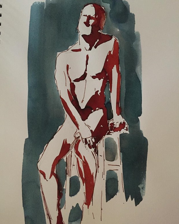 Ink drawing by Dana Weigand Artistic Nude Artwork by Model Michael SCM Model