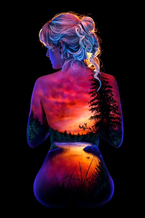 Jewel's River Sunset Body Painting Photo by Photographer Under Black Light