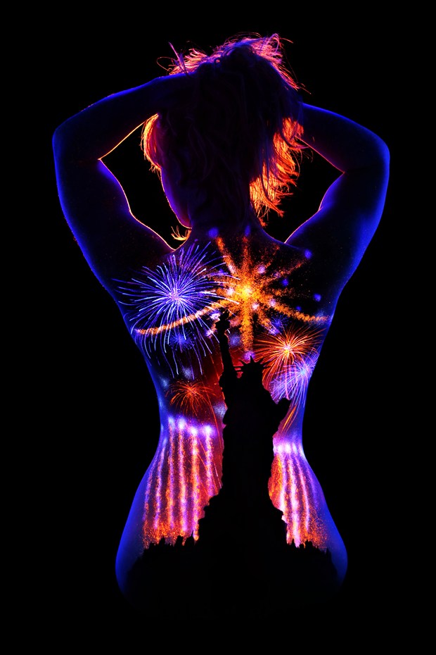 Lady Liberty Body Painting Artwork by Photographer Under Black Light