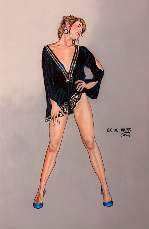 Lady in the Black Lace Lingerie Artwork by Artist Gene Rivas