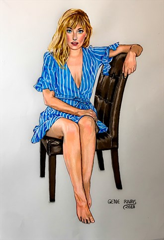 Lady in the China Blue Dress Glamour Artwork by Artist Gene Rivas