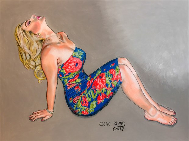 Lady in the Flowery Dress Glamour Artwork by Artist Gene Rivas