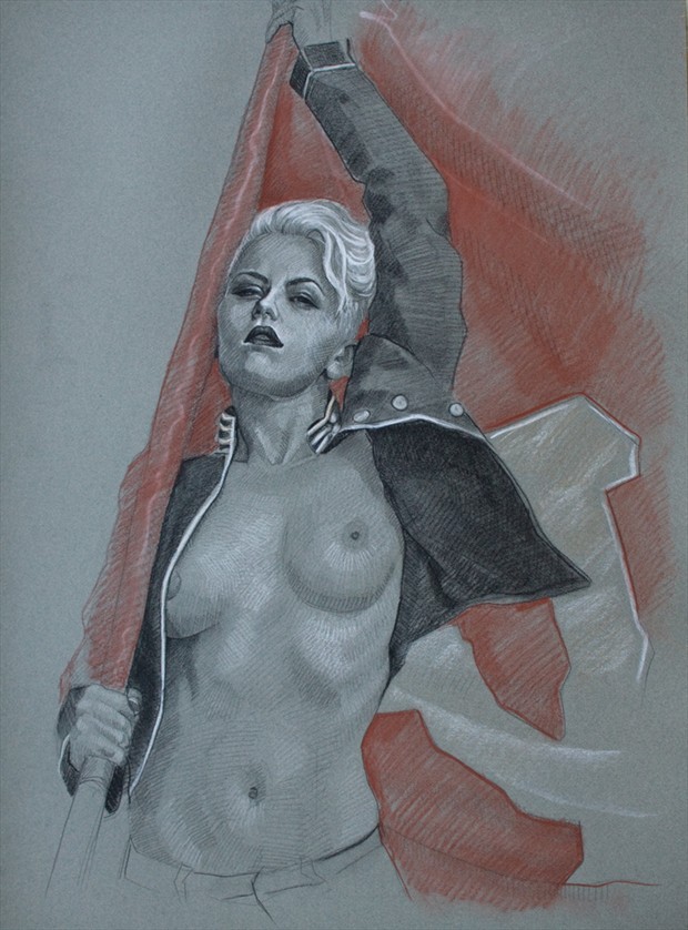 Meluxine IV, charcoal and conte on paper Artistic Nude Artwork by Model Meluxine