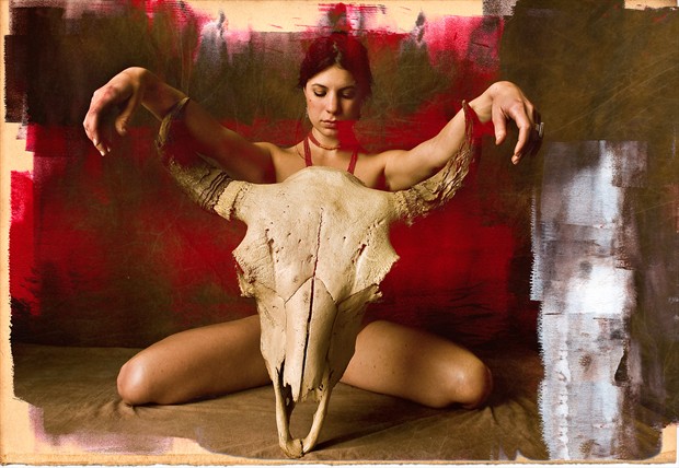 Model With Buffalo Skull 2 Artistic Nude Photo by Photographer John Running Studio