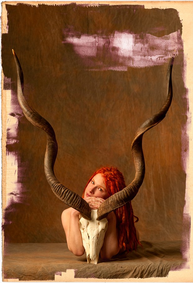 Model with Kudu Skull Artistic Nude Photo by Photographer John Running Studio