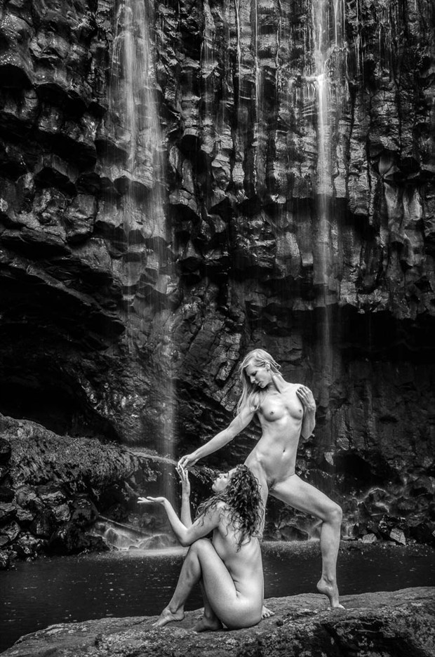 Neave, Loz and Waterfall  Artistic Nude Photo by Photographer Keith Persall