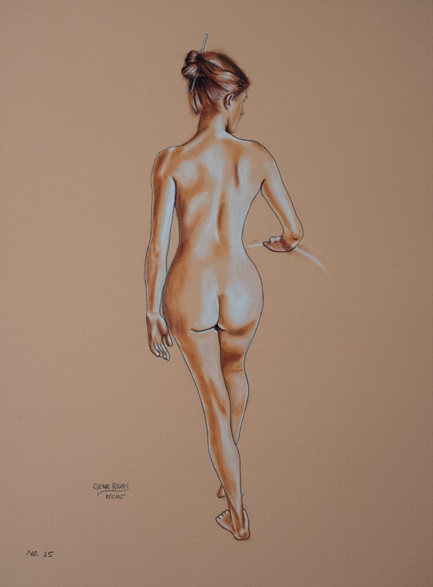 Nude Holding the Rail Artistic Nude Artwork by Artist Gene Rivas