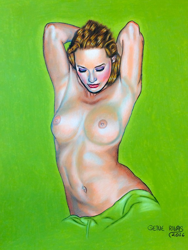 Nude Pulling Her Hair Back Artistic Nude Artwork by Artist Gene Rivas