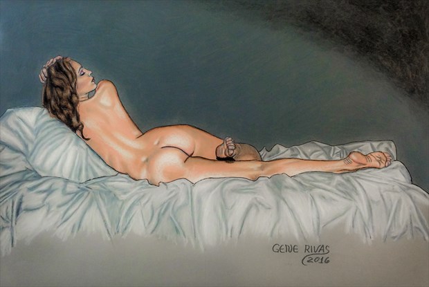 Nude Stretching Her Leg Artistic Nude Artwork by Artist Gene Rivas