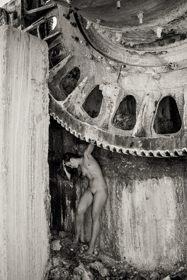 Nude at abandoned Cement Factory in the Vegas desert. Artistic Nude Photo by Photographer Risen Phoenix