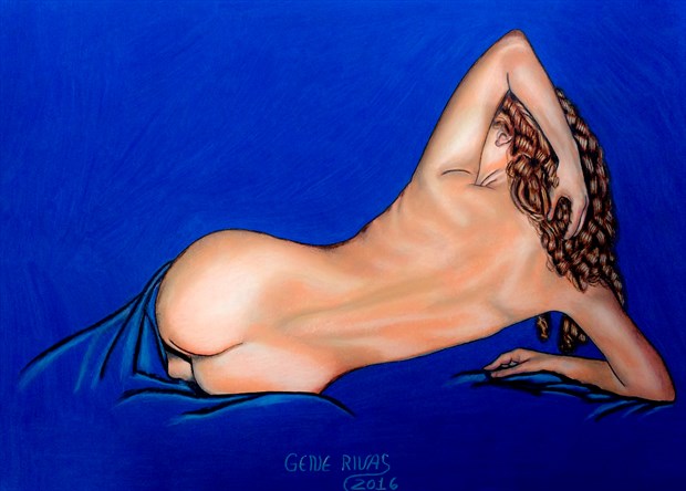 Nude in Cobalt Blue Artistic Nude Artwork by Artist Gene Rivas