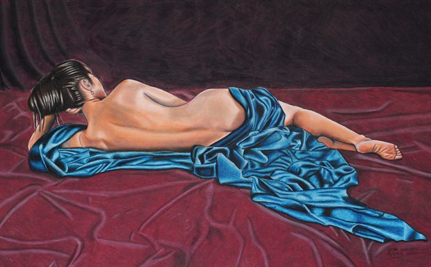 Nude with Blue Robe Artistic Nude Artwork by Artist Gene Rivas