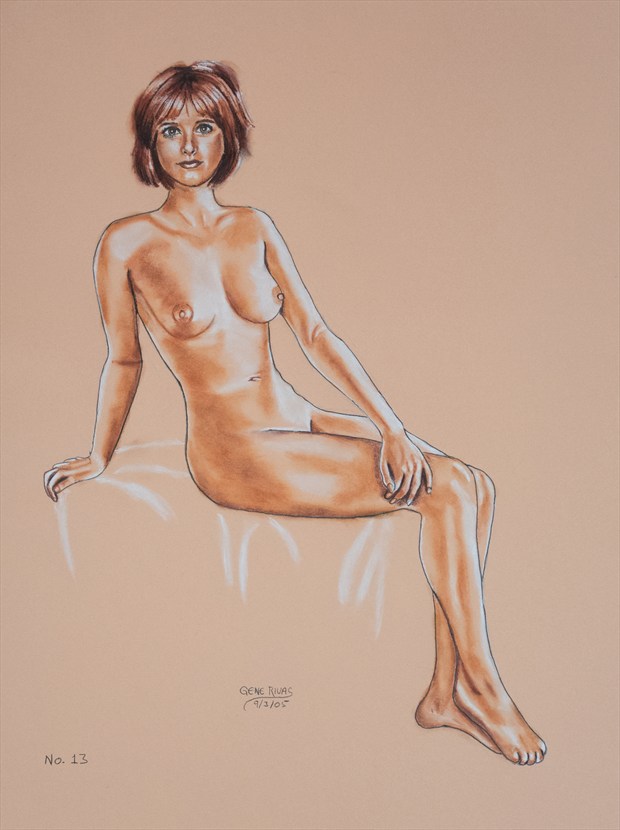 Nude with Hand on Thigh Artistic Nude Artwork by Artist Gene Rivas