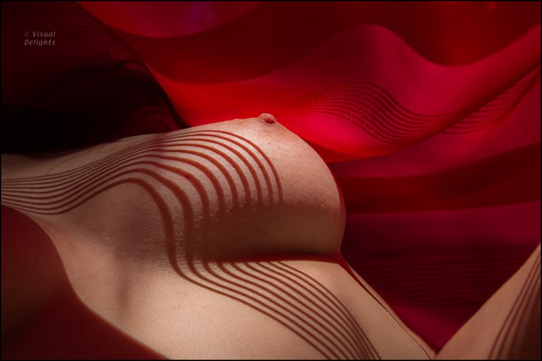 Nude with Shadows and Sinuous Red Drapery Artistic Nude Photo by Photographer Visual Delights