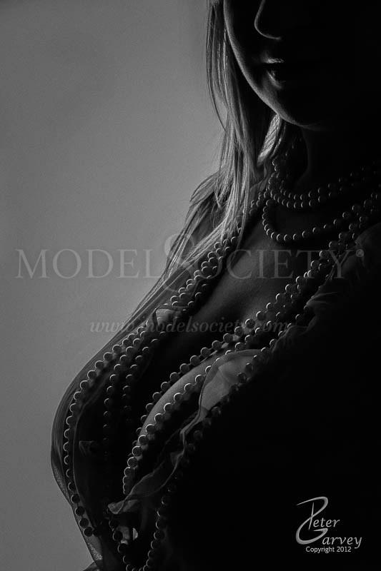 Pearls in B&W Lingerie Photo by Model Curvy Krista