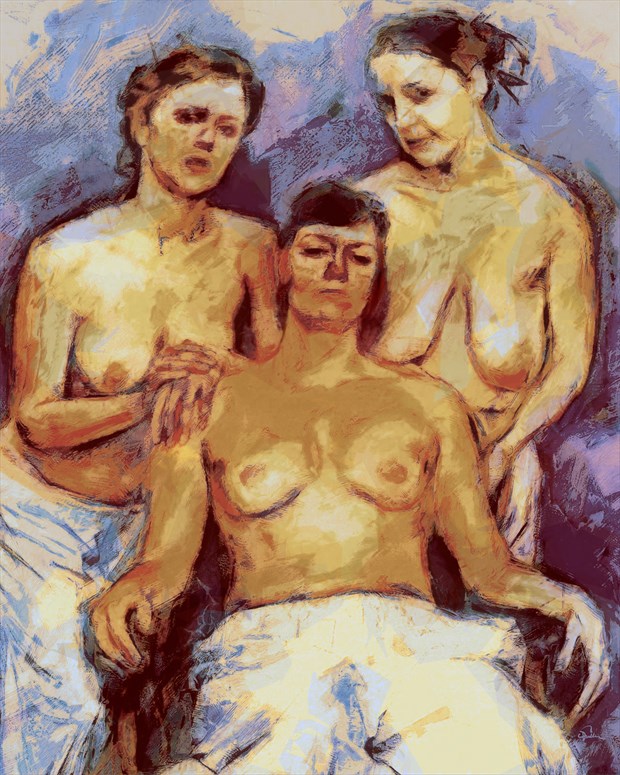 Portrait of Three Women (Unfinished) Lingerie Artwork by Artist Van Evan Fuller