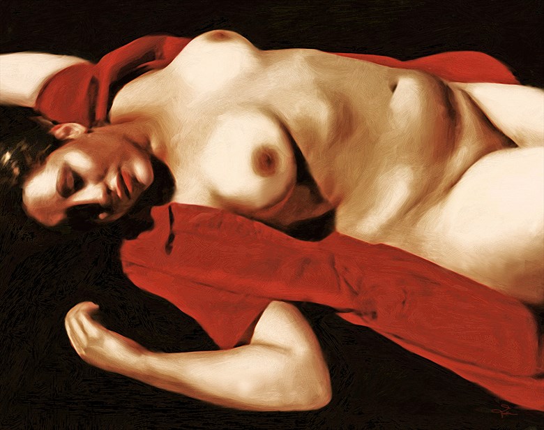 Red, Beige, Black Chiaroscuro Artwork by Artist Van Evan Fuller