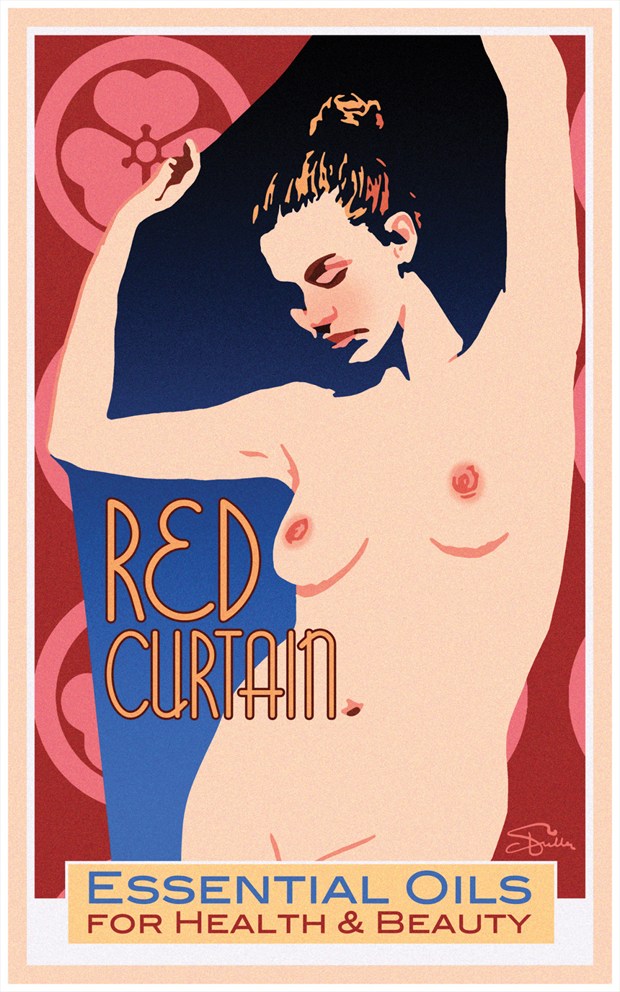 Red Curtain Artistic Nude Artwork by Model Riccella