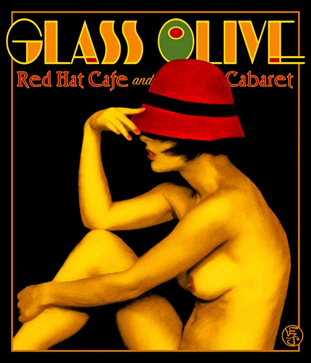Red Hat Cafe and Cabaret, Glass Olive Artistic Nude Artwork by Artist Van Evan Fuller
