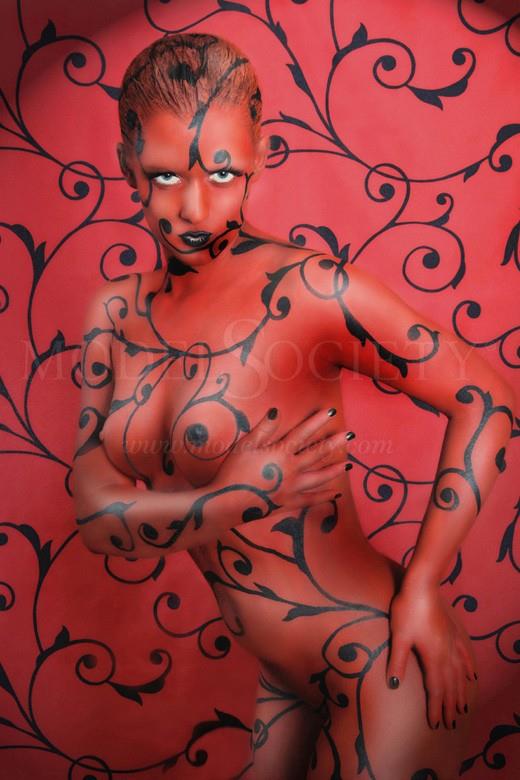 Red Wall Erotic Artwork by Artist Bodypaint D%C3%BCsterwald