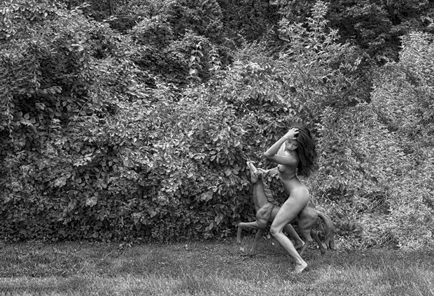 Riding the Pony, in garden Artistic Nude Photo by Photographer Larry