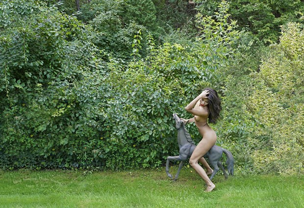Riding the Pony (color), in garden Artistic Nude Photo by Photographer Larry