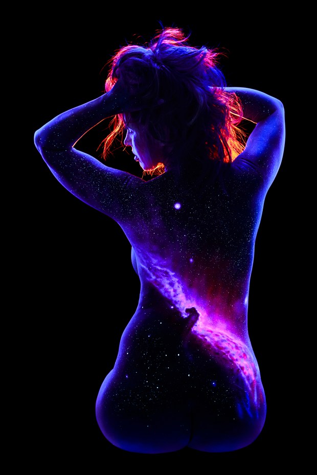 Sarah's Horsehead Nebula Body Painting Artwork by Photographer Under Black Light
