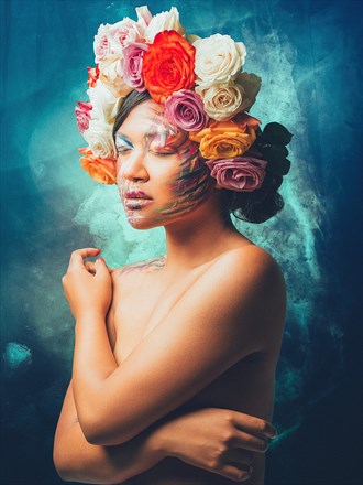 Shula Rajaonah in flowers  Body Painting Artwork by Model Shula Rajaonah 