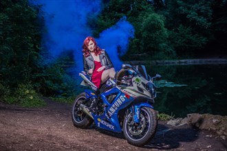 Smoke Bomb in Blue Nature Photo by Model Becca Bee